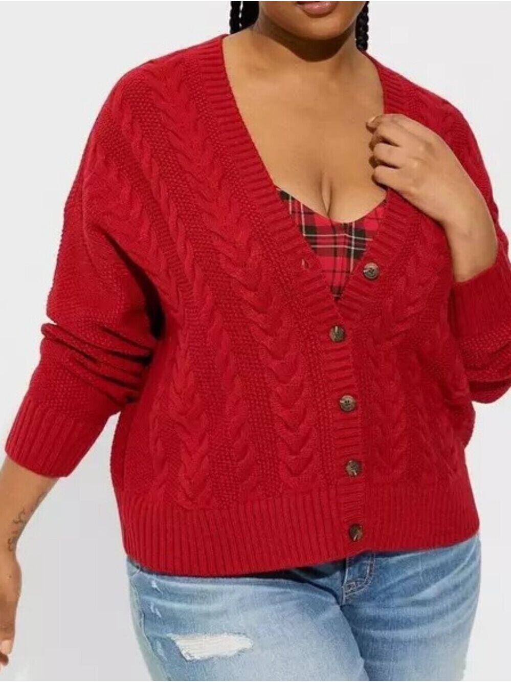 2X • Torrid • Red Cable Knit Button-Front Women's Sweater Cardigan